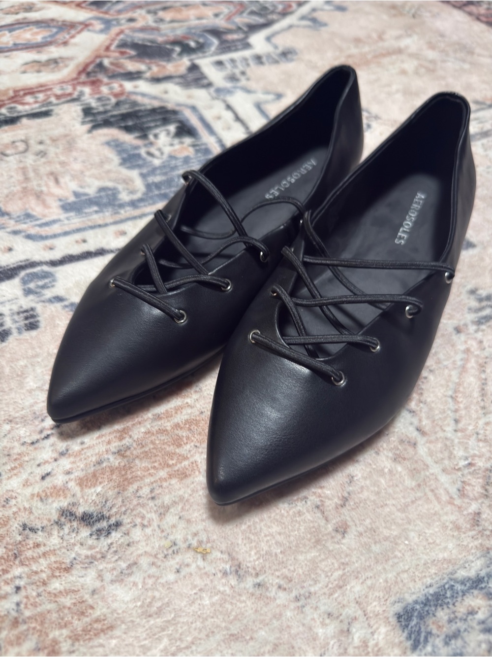 AEROSOLES Black Pointed Lace-Up Flats | Size 7 | NWOT